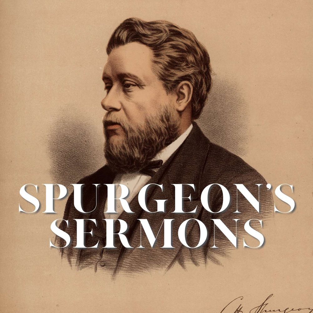 Spurgeon's Sermons podcast cover art: a sepia lithograph-style portrait with the title in large white serif capitals