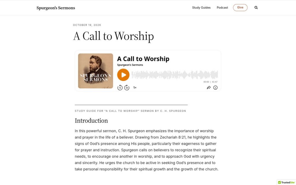 A study guide page on Spurgeon's Sermons